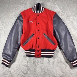 DeLONG Letterman Jacket Red Gray Cheerleader Wool Blend Size Youth L Y2K